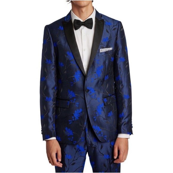 Paisley & Gray Men's Slim Fit Blue Floral Suit Blazer Tuxedo Jacket Size 38R - Picture 2 of 16